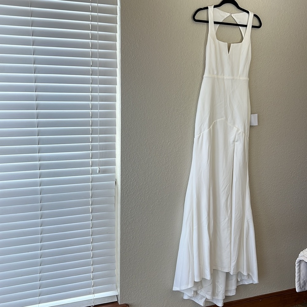 Lulus wedding sleeveless mermaid style square neck white dress size XS NWT - Picture 3 of 12